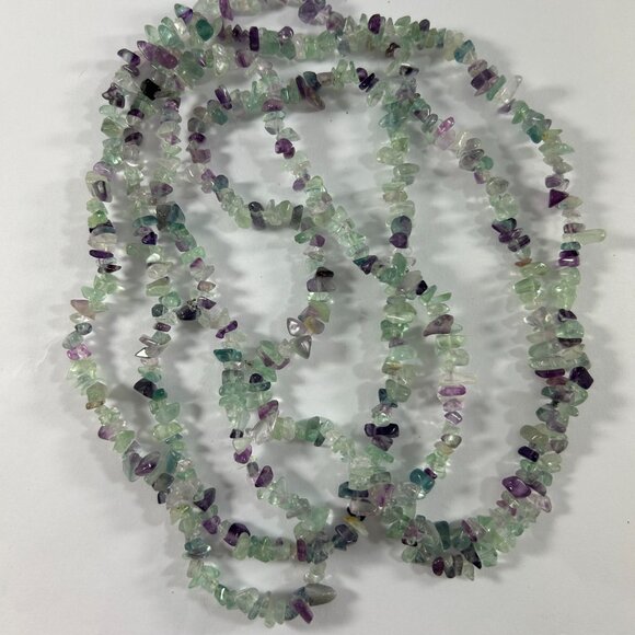 Fluorite Gemstone Chip Chippy Beaded Necklaces Lot 2 Green Purple Natural 32" - Picture 3 of 9